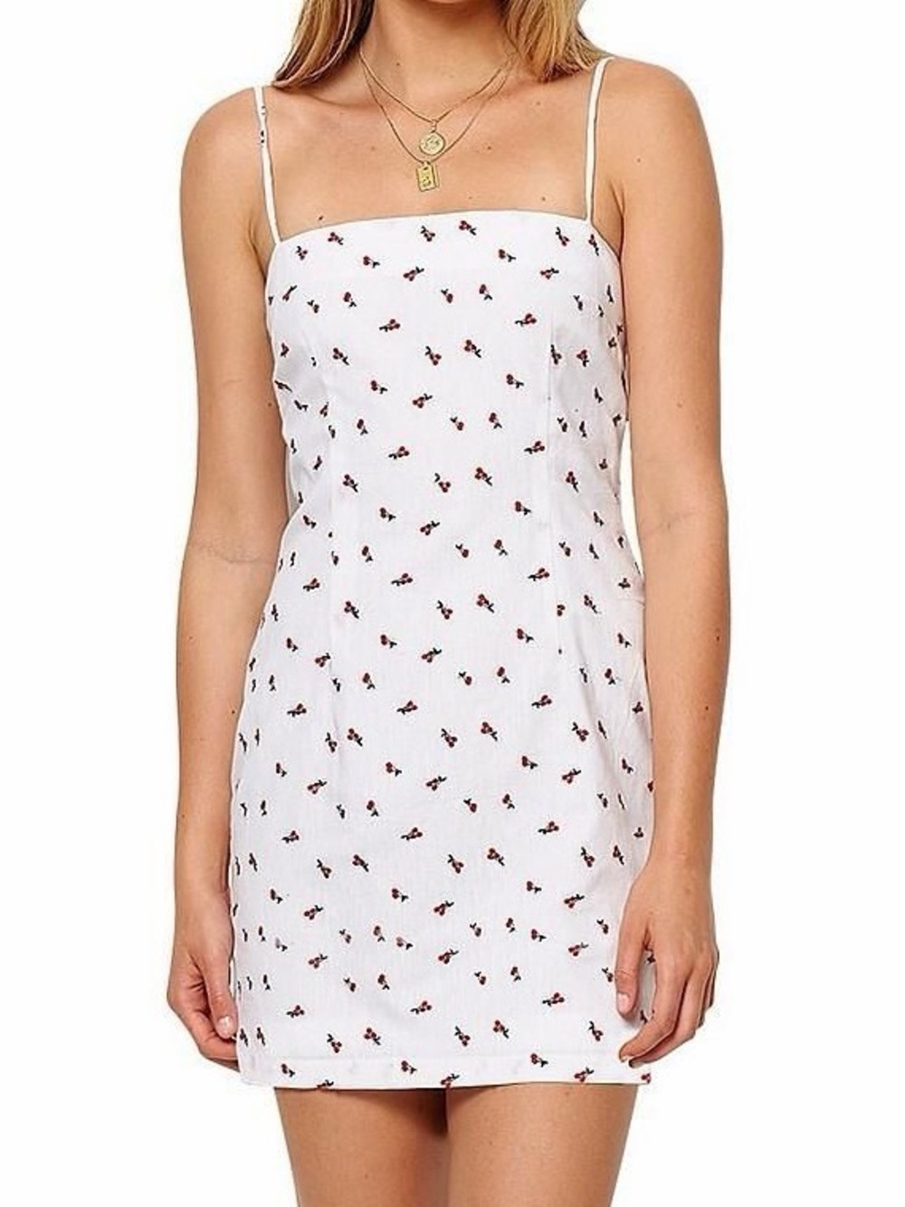 Bec and Bridge White Spaghetti Strap Mini Dress with Cherry Print